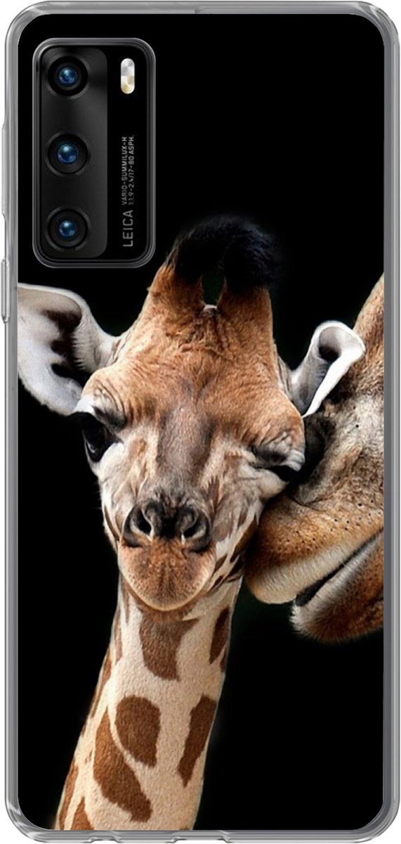 Telefoonhoesje Geschikt voor Huawei P40 hoesje - Giraffe - Dieren - Zwart - Portret - Dieren - Siliconen Telefoonhoesje Telefoonhoesje