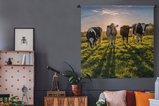 Tapisserie - Tapisserie - Vaches - Soleil - Herbe - Animaux - Ferme - 150x150 cm - Tapisserie