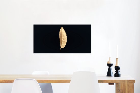 Poster Bladeren - Black and gold - Luxe - Chic - Natuur - 80x40 cm - Kerstversiering - Kerstdecoratie voor binnen - Kerstmis
