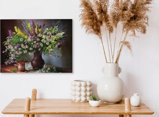 Tableau sur toile Fleurs - Tableau - Nature morte - Bouquet - Vase - 40x30 cm - Décoration murale