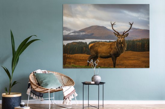 Tableau sur toile - Cerf avec paysage 160x120 - Accessoires de décoration de chambre nature - Peintures animaux de salon - Décoration murale chambre - Décoration murale cuisine - Tissu mural intérieur - Décoration maison - Accessoires de maison