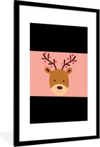 Cadre photo avec affiche - Renne - Noël - Rose - Noël - Hiver - 60x90 cm - Cadre pour affiche