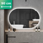 Mirlux Miroir de Salle de Bain avec Siècle des Lumières LED et Chauffage - Miroir Mural Rond - Miroir de Douche Anti Condensation - 90x60CM