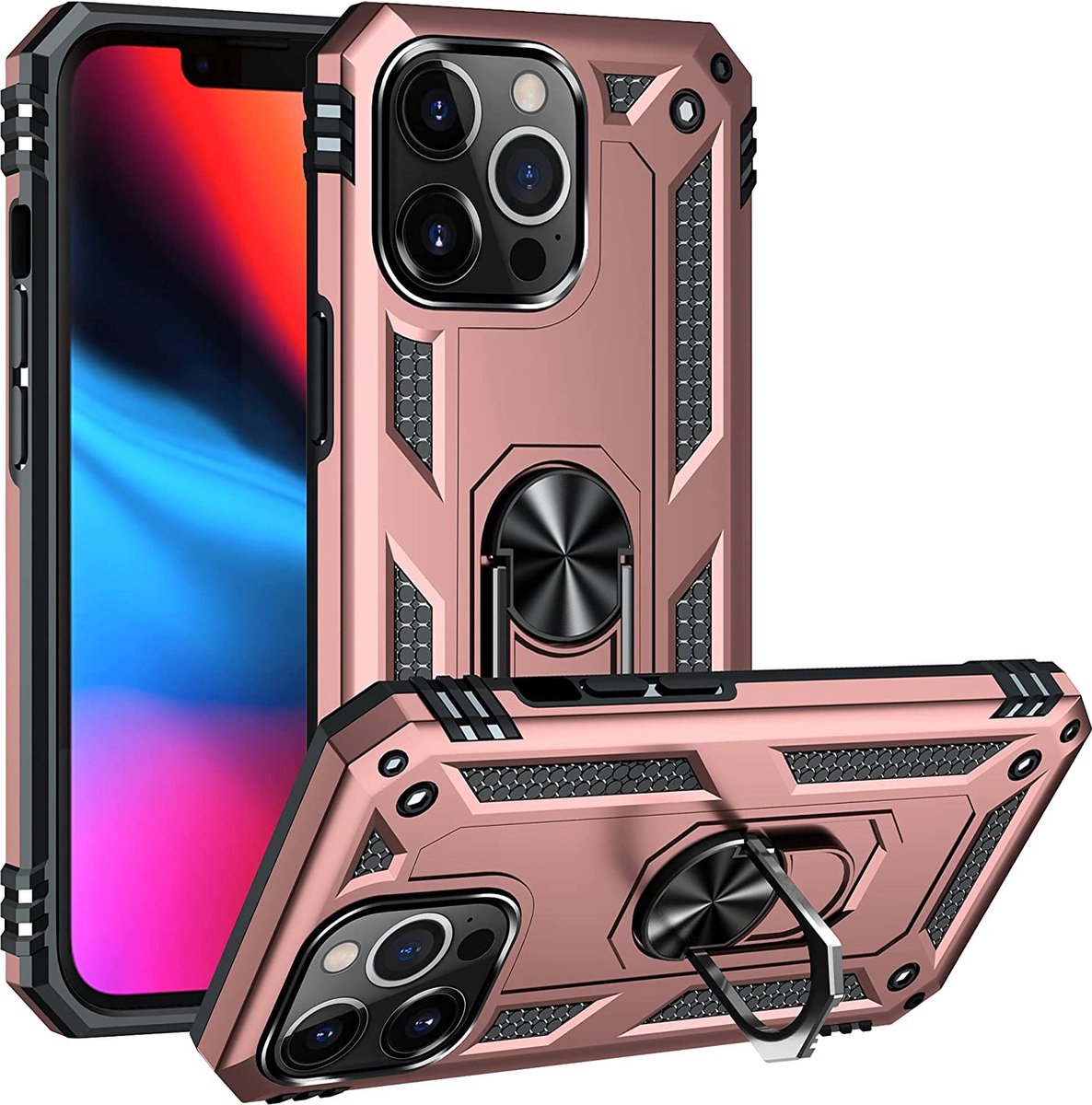 Anti-Shock Hybrid Ring Armor Hoesje Geschikt voor: iPhone 13 Pro - rosegoud