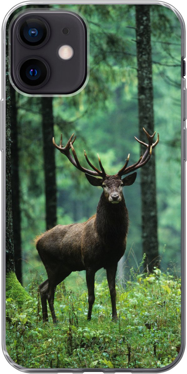 Telefoonhoesje Geschikt voor iPhone 12 hoesje - Hert - Bos - Bomen - Dieren - Natuur - Siliconen Telefoonhoesje Telefoonhoesje