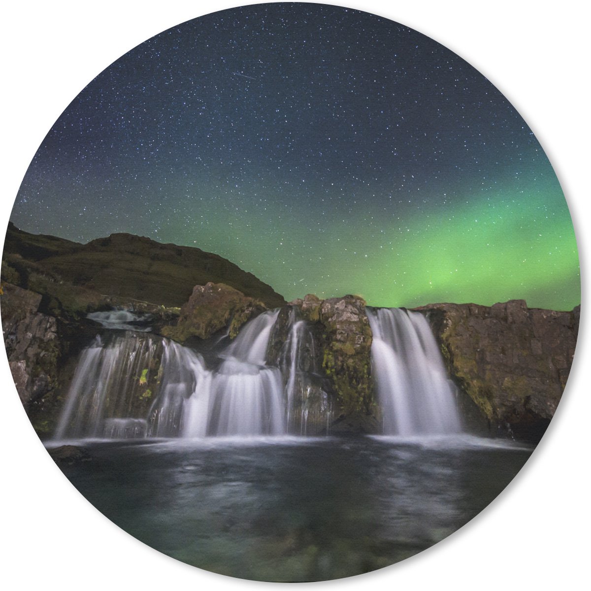 Muismat rond 20x20 cm - Mousepad Noorderlicht - Waterval - IJsland - Natuur - Ronde muismatten