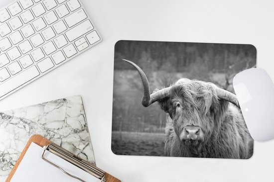 Muismat 23x19 cm - Mousepad Schotse Hooglander - Koeienkop - Landschap - Natuur - Koe - Muismatten