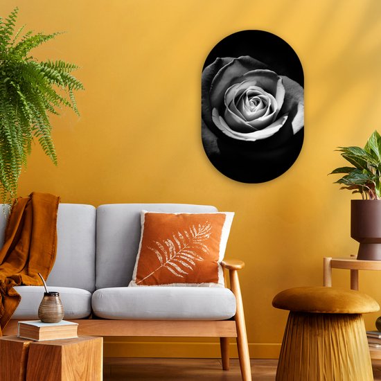 Ovale Mural - Ovale Mural - Décoration murale Murale Plastique - Peinture Ovale - Fleurs - Zwart - Rose - Wit - Botanique - 40x60 cm - Forme miroir ovale sur plastique