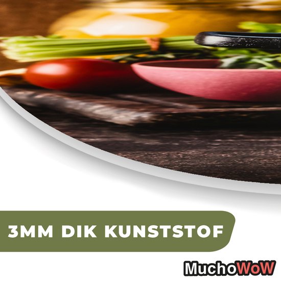 Muurovaal - Wandovaal - Kunststof Wanddecoratie - Ovalen Schilderij - Rustiek - Stilleven - Pan - Groente - 60x90 cm - Ovale spiegel vorm op kunststof