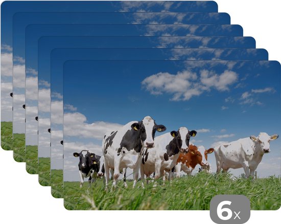 Set de table - Napperons de table en plastique - Vaches - Campagne - Pâturage - Nature - Animaux - 45x30 cm - 6 pièces - Résistant à la chaleur - Antidérapant - Coussinet - Amovible