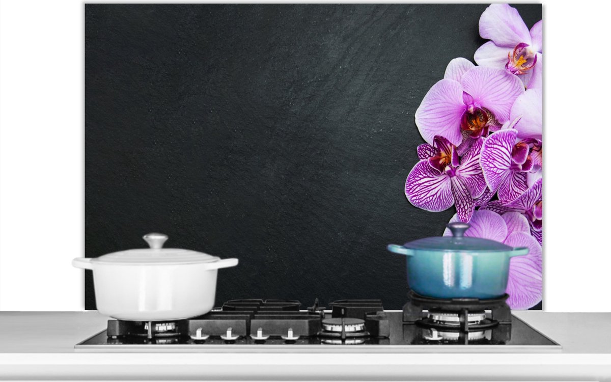 Spatscherm keuken - Bloemen - Orchidee - Paars - Tak - Spatscherm - Spatwand - 100x65 cm