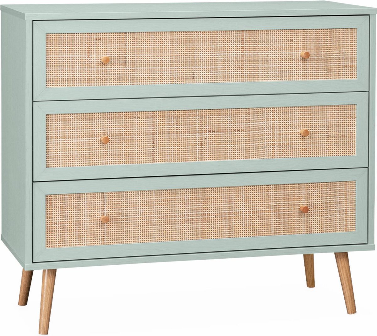 Commode 3 Tiroirs Bois Et Cannage 90x39x79cm - Style Bohème Alice's Home