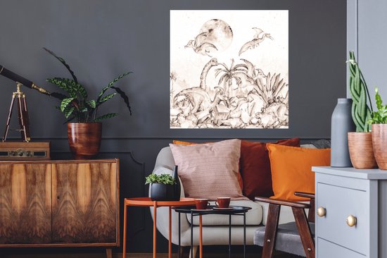 Stickers muraux - Sticker Foil - Dino - Enfants - Jungle - Plantes - Kids - 50x50 cm - Film Adhésif - Stickers muraux Chambre Enfant - Papier Peint Auto Adhésif