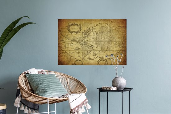 Muurstickers - Sticker Folie - Wereldkaart - Vintage - Geschiedenis - Kinderen - Jongens - Meisjes - 60x40 cm - Plakfolie - Muurstickers Kinderkamer - Zelfklevend Behang - Zelfklevend behangpapier - Stickerfolie