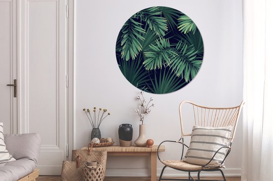 WallCircle - Tableau - Feuilles Tropicales Peintures Rondes - Multicolore - 140 X 140 Cm