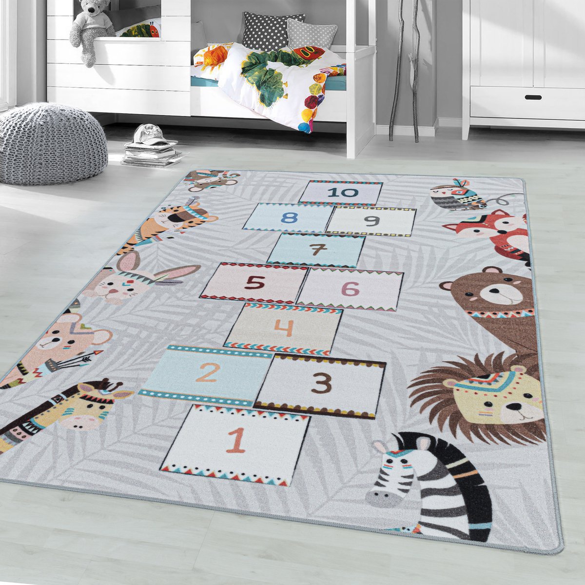 Speelkleed - Pleun Dieren Hinkelbaan Grijs 140x200cm