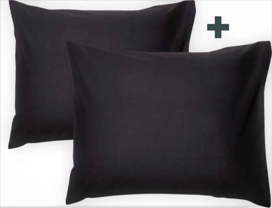 Set de 2 taies d'oreiller (taie d'oreiller / housse de coussin) noires (couleur foncée) COTON pour oreiller 60 x 70 cm (sur le lit, idée cadeau pour Noël !)