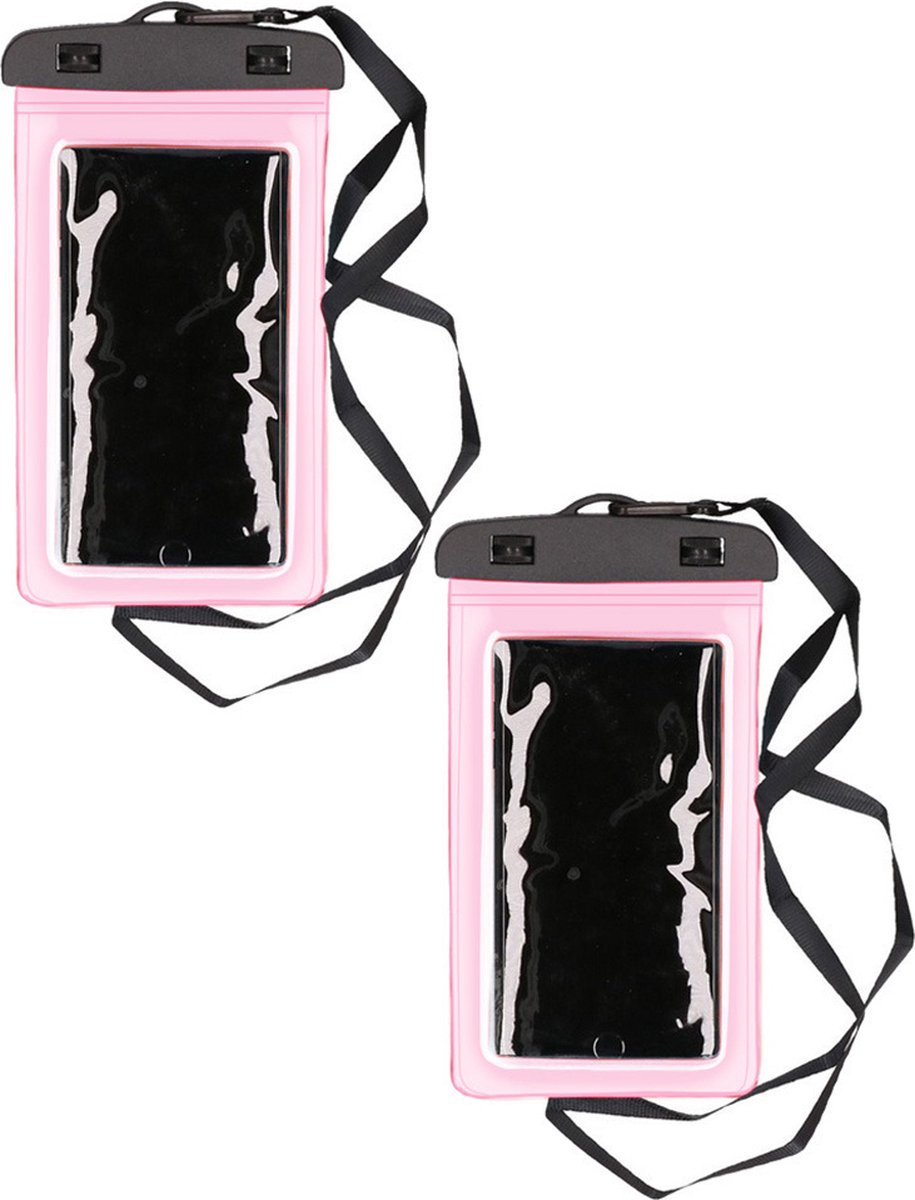 Bellatio Design Telefoonhoesje - 2 ST - waterdicht - voor alle telefoons tot 6 inch roze