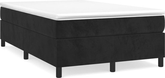 Sommier tapissier noir avec matelas blanc et pieds noirs.