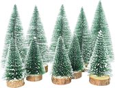 10 stuks mini-kerstboom, kleine dennenboom met houten sokkel, kunstdennenboom, kunstmatig met sneeuweffect, doe-het-zelf, groen, kleine mini-kerstboom voor kerstfeest