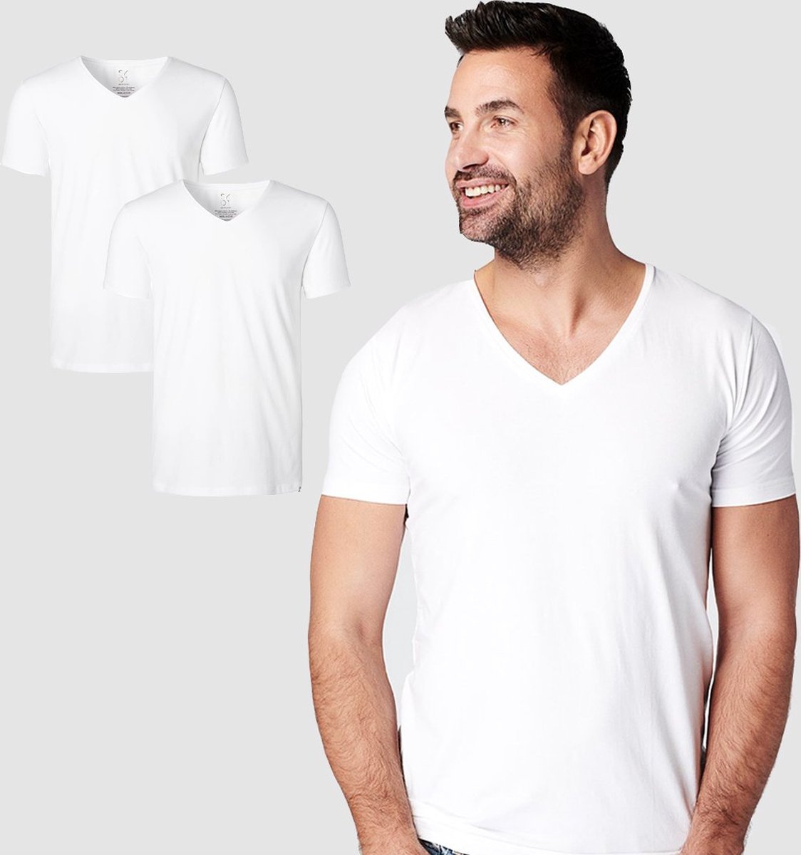 SKOT Fashion T-shirt heren regular V-neck White 2-pack - Wit - Maat M