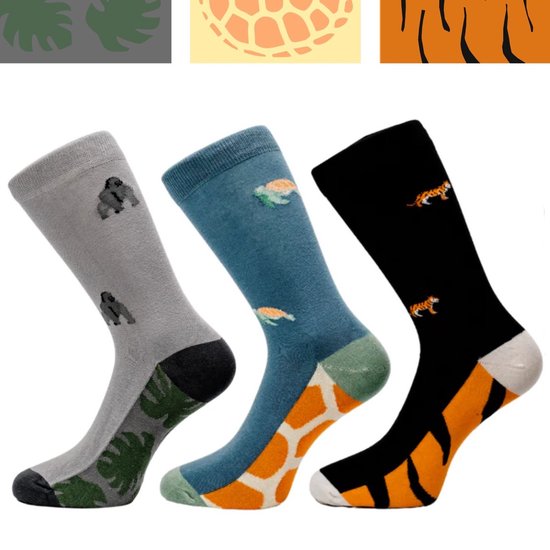Sockret - Het machtige dierenrijk - 3 Paar Sokken - Vrolijke sokken -Grappige sokken - maat 41-46 - Cadeau voor man - Kerstcadeau voor vrouwen