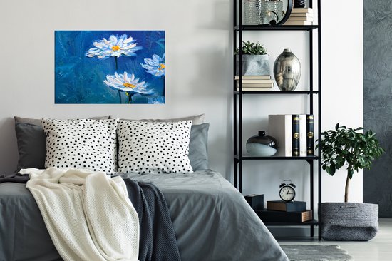 Poster Schilderij - Olieverf - Bloemen - Blauw - 60x40 cm