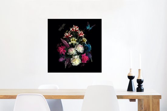 Affiche Fleurs - Papillon - Nature Morte - 50x50 cm
