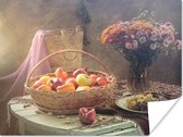 Poster Stilleven - Schilderij - Bloemen - Fruit - Appels - Druiven - Kunst - 40x30 cm