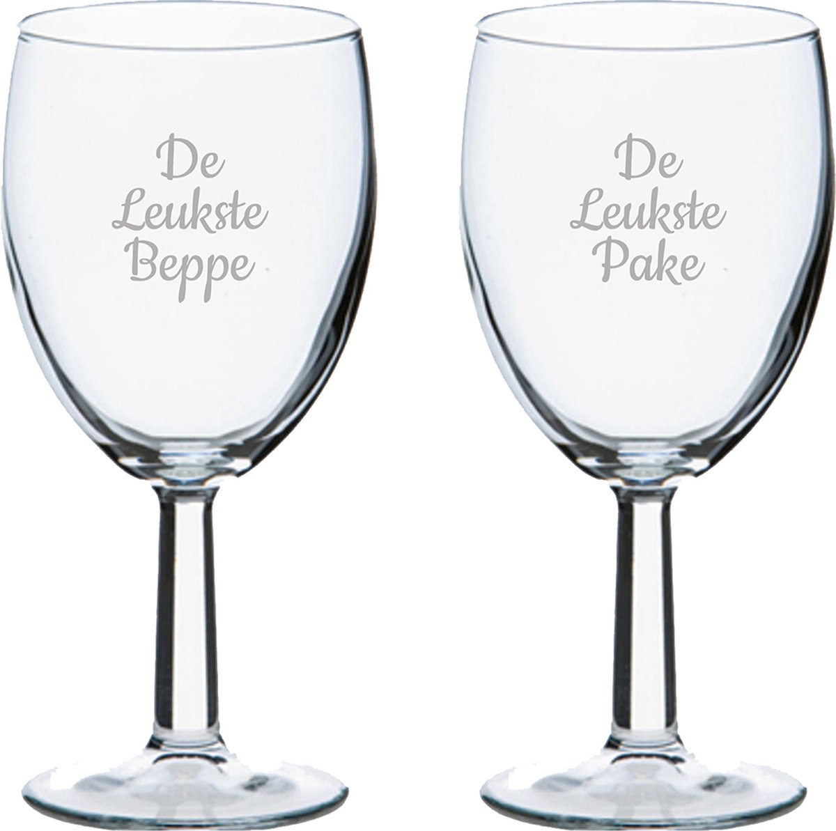 Gegraveerde wijnglas 24,5cl De Leukste Pake- De Leukste Beppe