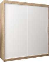 InspireMe - Kledingkast met 2 schuifdeuren, Modern-stijl, Kledingkast met planken (BxHxD): 180x200x62 - TORM 180 Sonoma Eik + Wit Mat