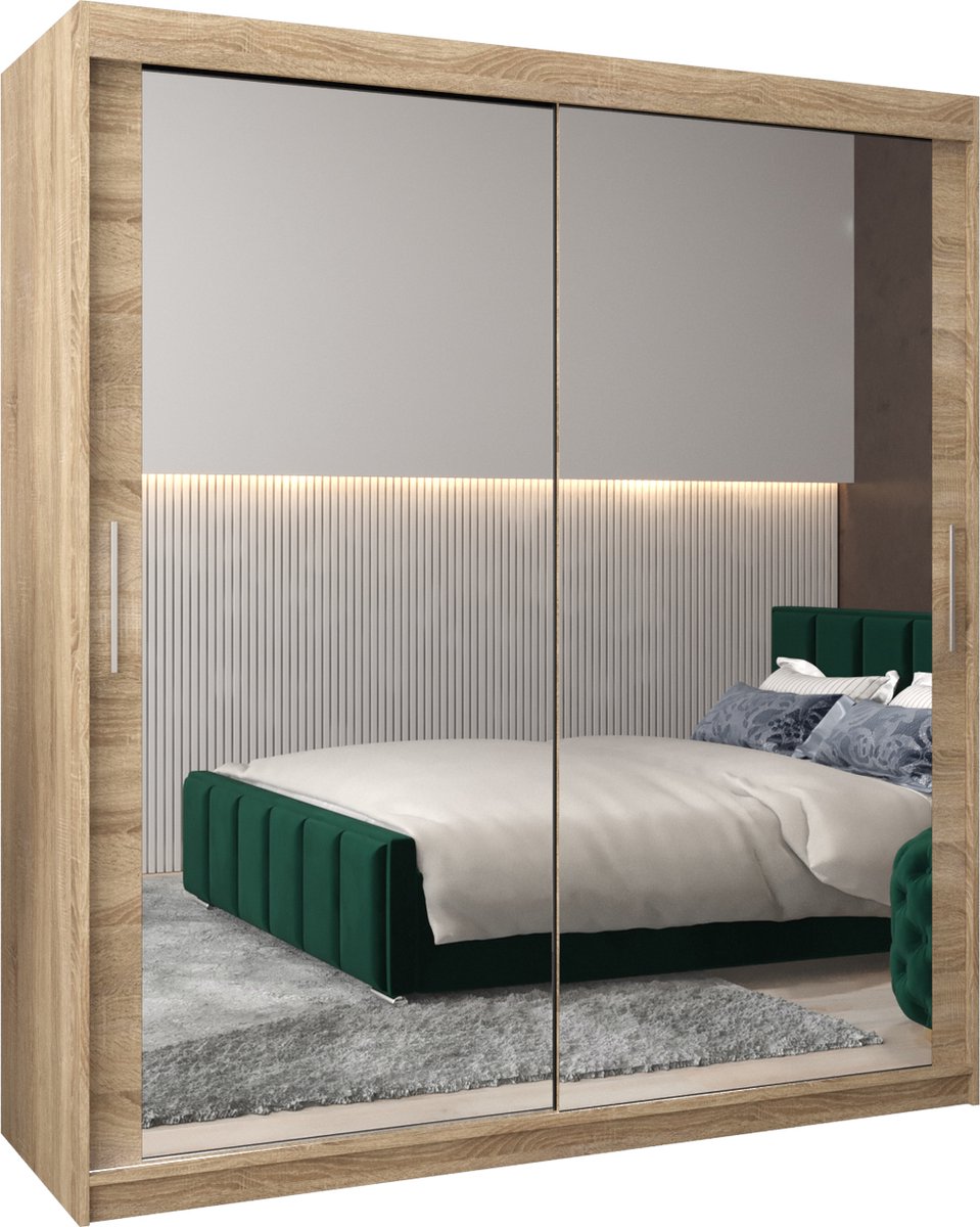 InspireME Kledingkast met 2 schuifdeuren, Modern-stijl, Kledingkast met planken (BxHxD): 180x200x62 - TORM III 180 Sonoma Eik