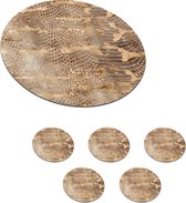 Onderzetters voor glazen - Rond - Dierenprint - Slang - Goud - Luxe - 10x10 cm - Glasonderzetters - 6 stuks