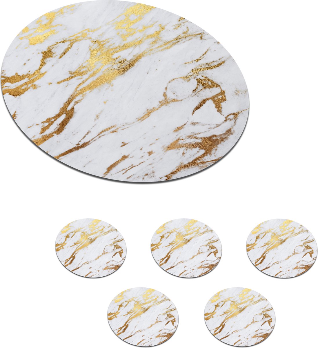 Onderzetters voor glazen - Rond - Marmer - Wit - Goud - Luxe - 10x10 cm - Glasonderzetters - 6 stuks
