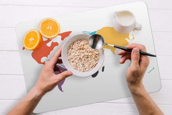 Set de table enfants - Set de table - Napperons plastique - Carte - Monde - Simple - 45x30 cm - 6 pièces - Résistant à la chaleur - Antidérapant - Pad - Amovible