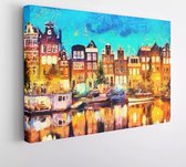 Amsterdamse grachtenpanden digitaal schilderen - Modern Art Canvas - 526016377 - 80*60 Horizontal