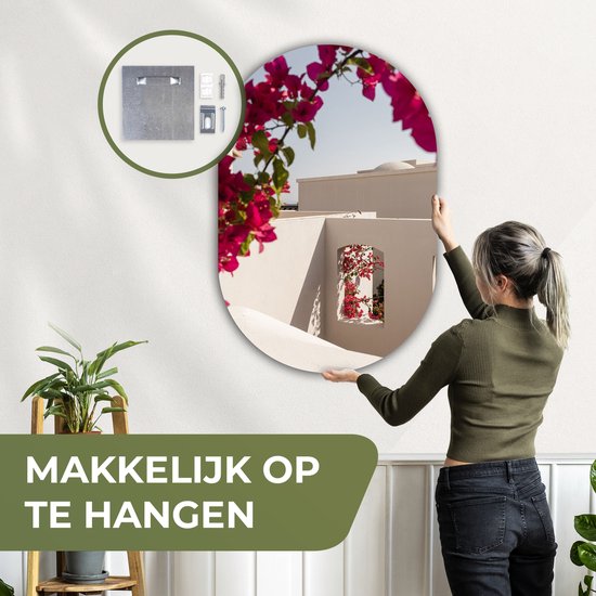 Ovale mural - Décoration murale en plastique - Tableau ovale - Fleurs - Été - Architecture - 80x120 cm - Forme miroir ovale sur plastique