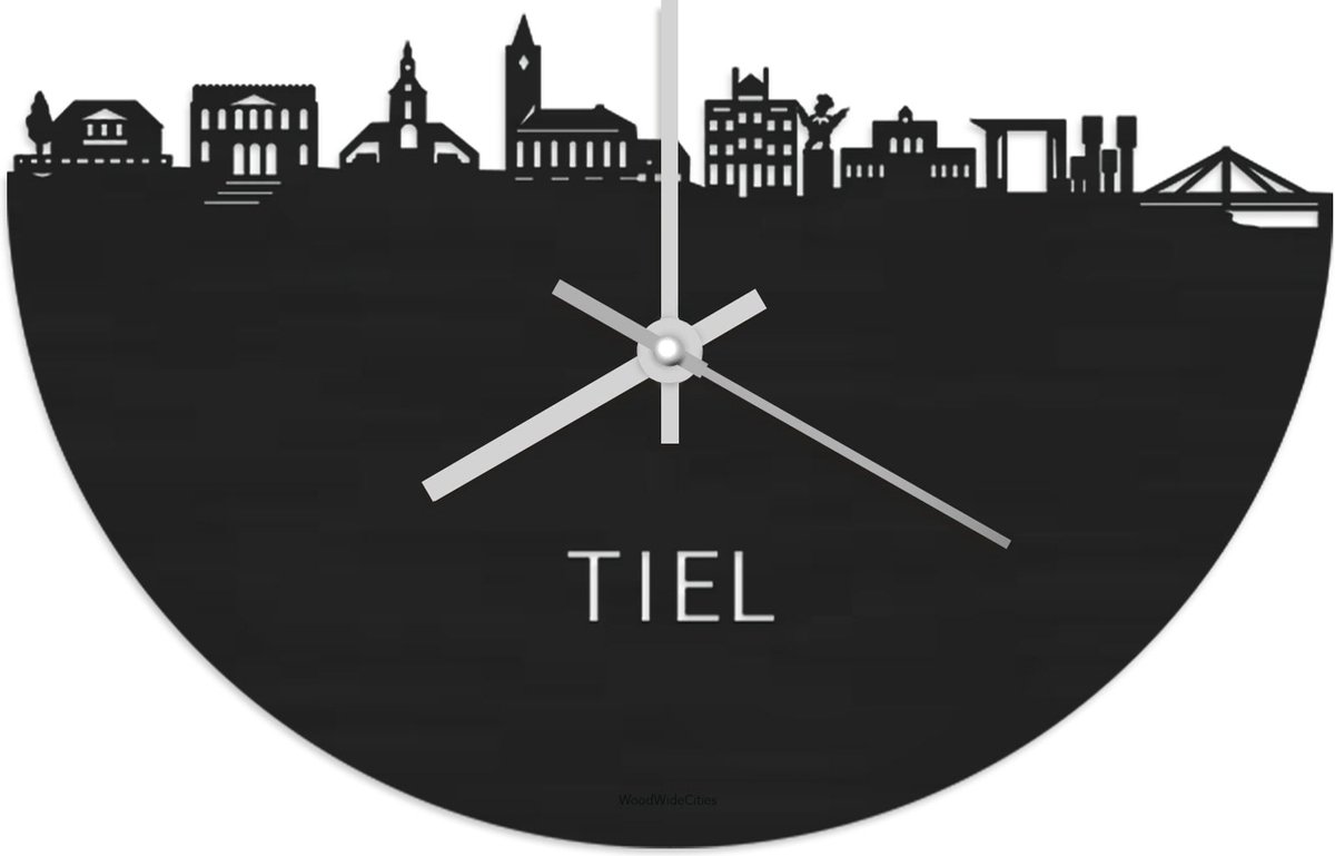Skyline Klok Tiel Zwart hout - Ø 40 cm - Stil uurwerk - Wanddecoratie - Meer steden beschikbaar - Woonkamer idee - Woondecoratie - City Art - Steden kunst - Cadeau voor hem - Cadeau voor haar - Jubileum - Trouwerij - Housewarming - WoodWideCities