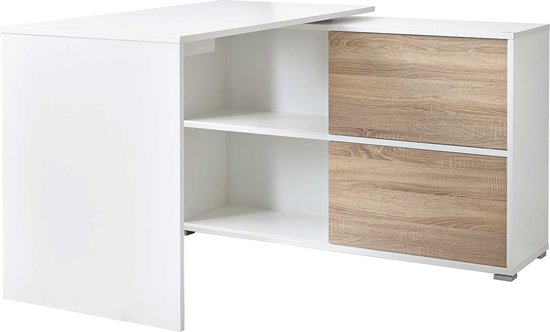 Bureau Mission Eiken Wit - 120x120cm - Hoekbureau - Met opbergruimte - Hoogte 76 cm