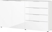 Dressoir Sirmione Wit - Breedte 184 cm - Hoogte 102 cm - Diepte 42 cm - Met lades - Met planken - Met openslaande deuren