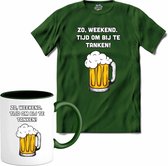 Zo weekend, bijtanken! - Bier kleding cadeau - bierpakket kado idee - grappige bierglazen drank feest teksten en zinnen - T-Shirt met mok - Heren - Bottle Groen - Maat L