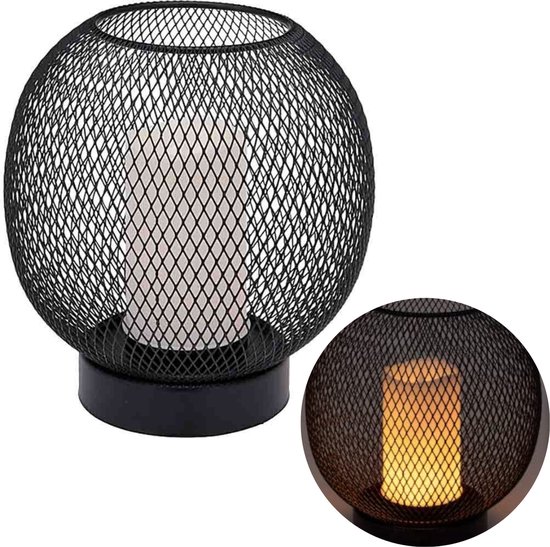 Relaxdays Vintage LED Tafellamp - Op Batterijen, Industrieel Design, Warm Wit Licht, Zwart