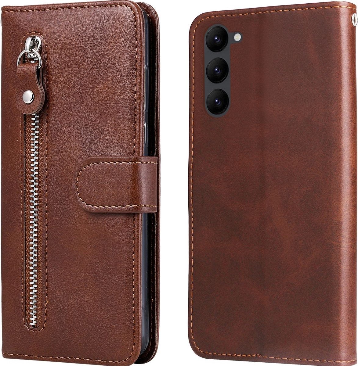 Mobigear Telefoonhoesje geschikt voor Samsung Galaxy S23 Hoesje | Mobigear Zipper Bookcase Portemonnee | Pasjeshouder voor 3 Pasjes | Telefoonhoesje voor Pinpas / OV Kaart / Rijbewijs - Bruin