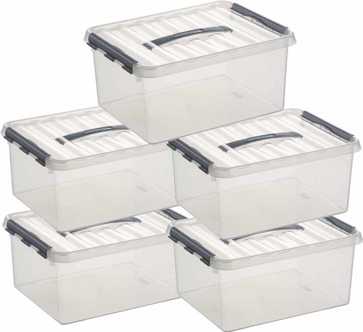 Sunware 8x sunware q-line opberg box/opbergdoos - 15 liter - 40 x 30 x 18 cm - kunststof - opslagbox - transparant/zilver