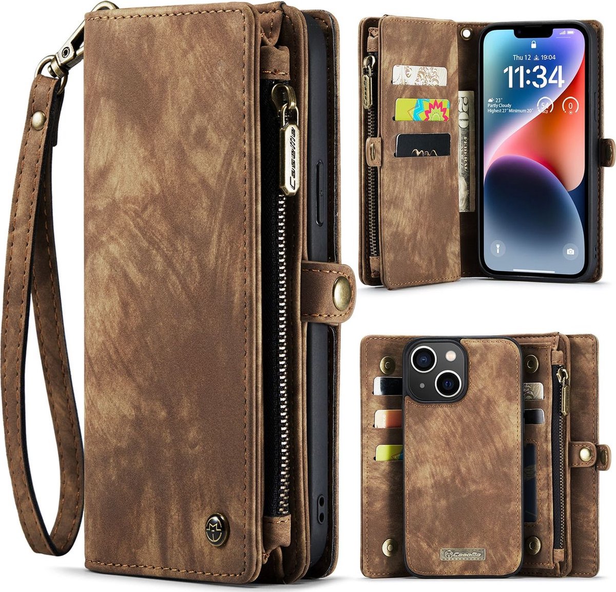 Caseme Telefoonhoesje geschikt voor Apple iPhone 14 Plus Hoesje | Caseme 008 Uitneembare 2in1 Bookcase Portemonnee | Pasjeshouder voor 8 Pasjes | Telefoonhoesje voor Pinpas / OV Kaart / Rijbewijs - Bruin