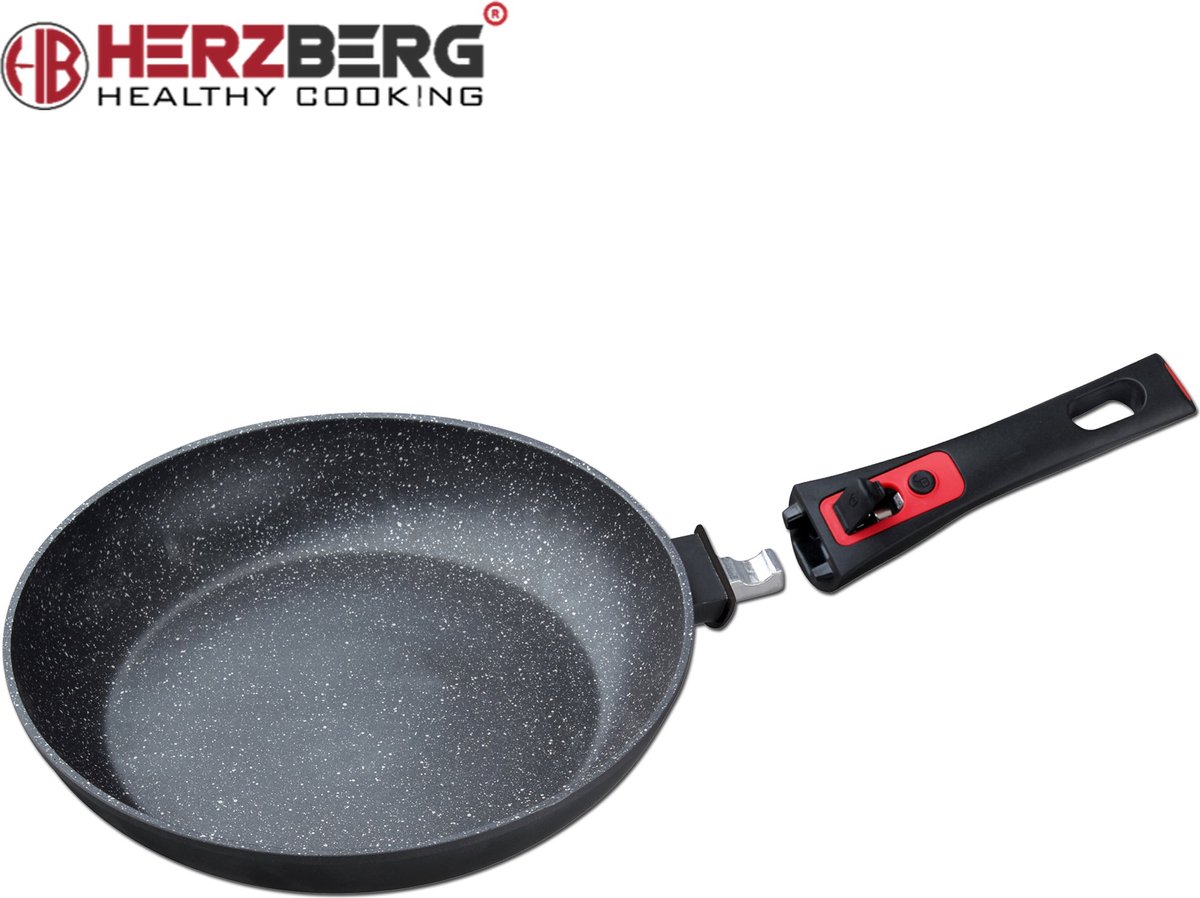 Herzberg HG-7022FP: Marmer Gecoate Koekenpan met Afneembaar Handvat - 22cm