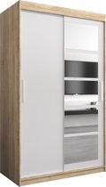 InspireMe - Kledingkast met 2 schuifdeuren, Modern-stijl, Een kledingkast met planken en een spiegel (BxHxD): 120x200x62 - VENEZIA I 120 Sonoma Eik + Wit Mat