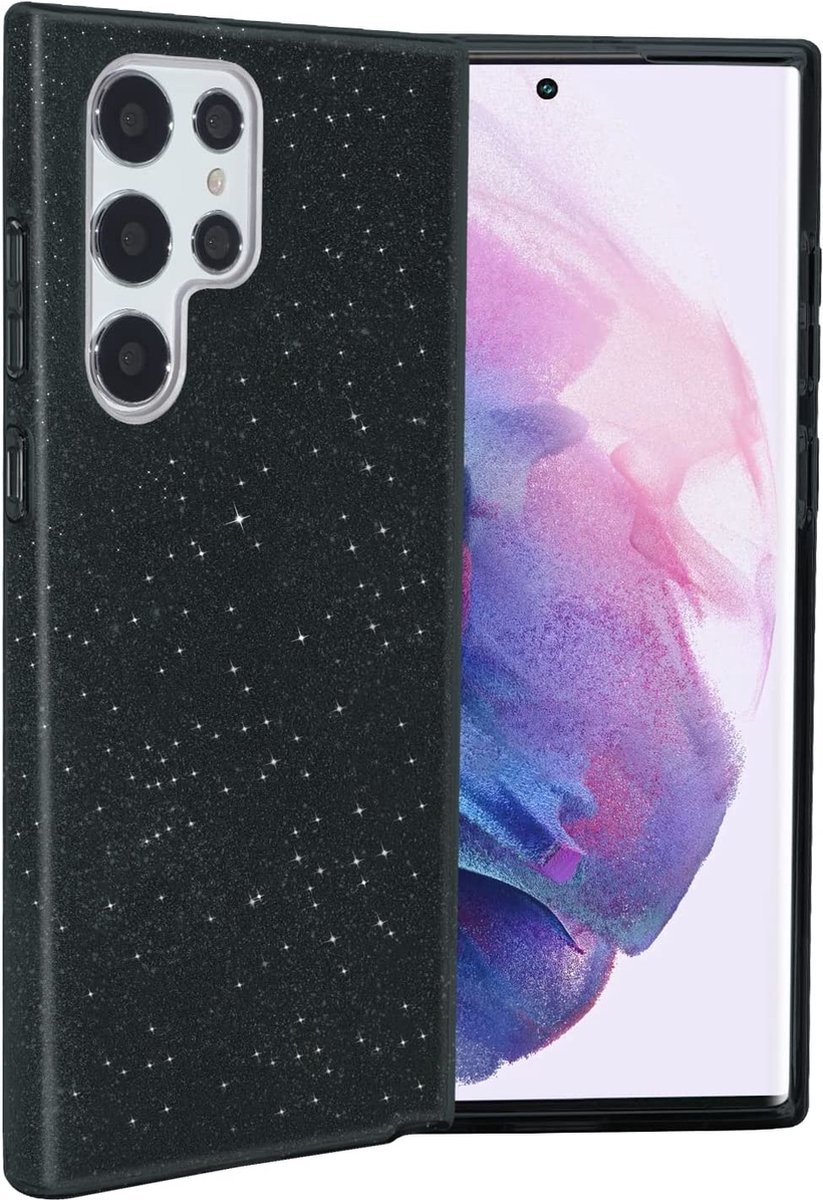 Hoesje Geschikt Voor Samsung Galaxy S22 Ultra hoesje glitter backcover – Zwart – oTronica