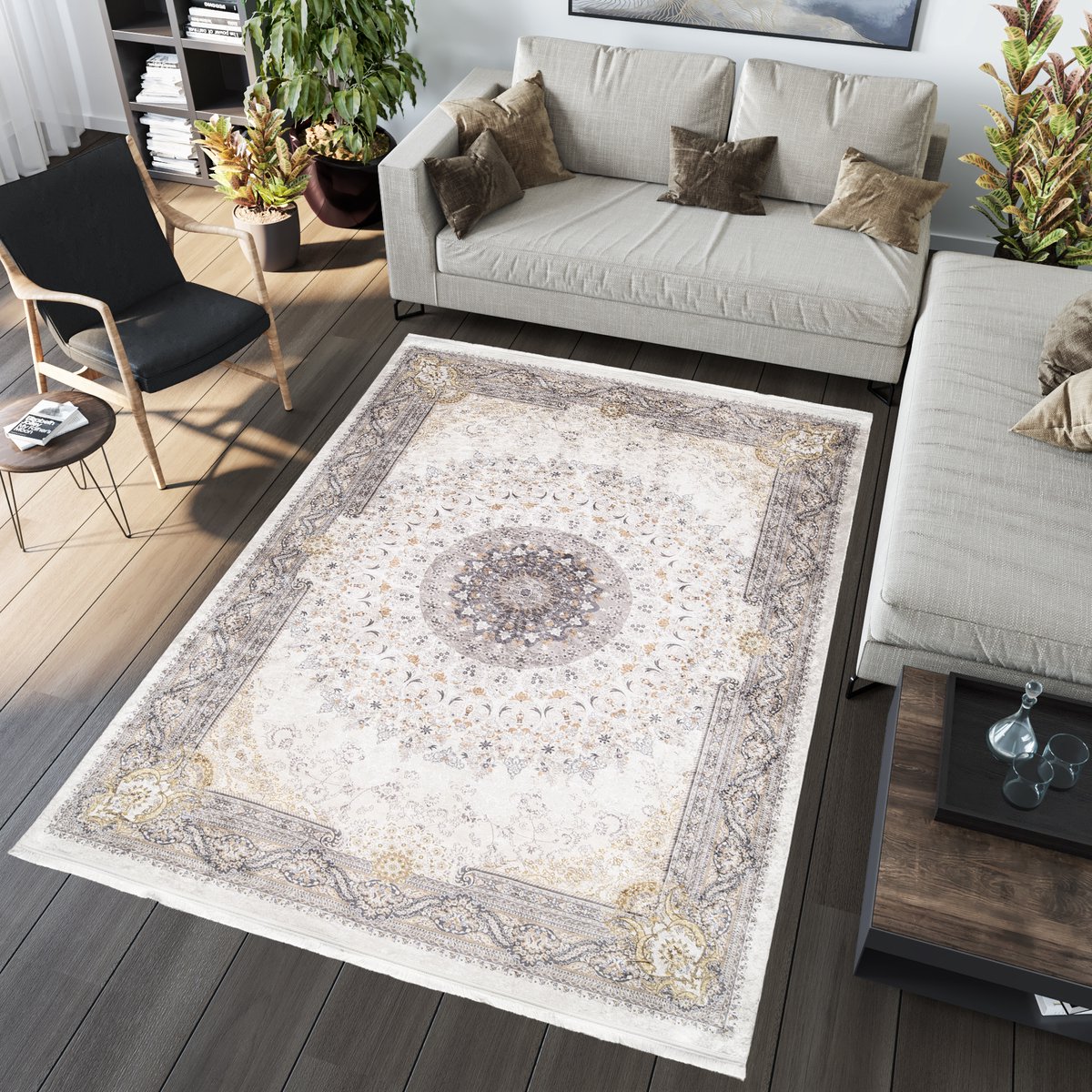 Tapiso Victoria Vloerkleed Vintage Antislip Beige Perzisch Tapijt Maat- 120x170 Lichtbeige 1