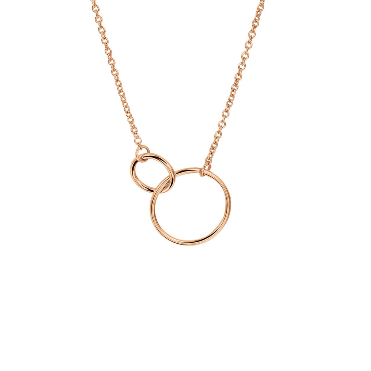 Rosegoud Vergulde Zilveren Halsketting|Anker Schakel 1.2 mm|Open Cirkels 8 & 14 mm|Verstelbaar 41+4 cm |Jonline